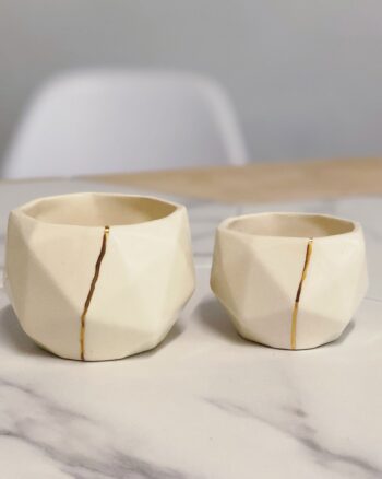 taza roca mini con línea de oro 24K - blanco/oro