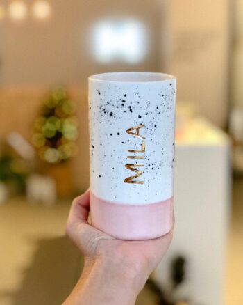 vaso alto con nombre grabado a mano + oro 24K - kanso/rosa palo